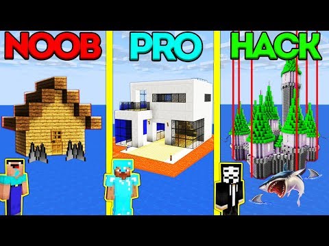 Minecraft Battle: NOOB vs PRO vs HACKER: SAFEST WATER HOUSE CHALLENGE in Minecraft Animation Video