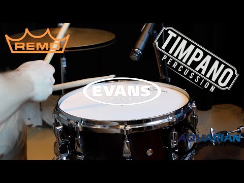 Aquarian vs Evans vs Remo: 62 heads - ULTIMATE Snare Head Comparison - Timpano Percussion