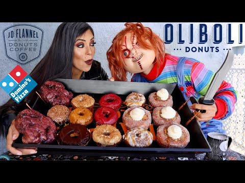 Epic Cheat Day | JD Flannel & Oliboli Donuts Mukbang, EATING Dominos Pizza NEW Pepperoni Stuffed