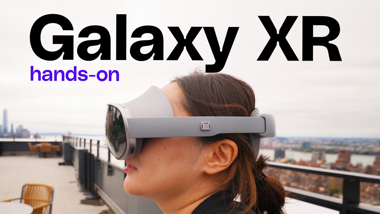 Samsung Galaxy XR headset, the flagship Android XR device, shown in a hands-on