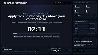 24/7 Job Search Focus Room 🔴 | Apply Together · Focus Timer · Career Missions
