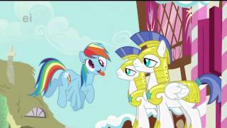 Rainbow Dash tries making the guards laugh!