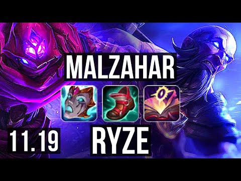 MALZAHAR vs RYZE (MID) | Rank 3 Malz, 1/0/6 | JP Grandmaster | v11.19