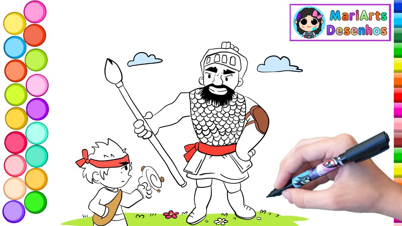 O PEQUENO DAVI ENFRENTA O GIGANTE GOLIAS | DESENHANDO E PINTANDO | MARIARTS | DESENHOS BÍBLICOS