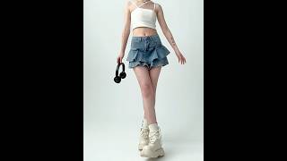 Rosesand - High Waist Ruffled Layered Mini Denim Skirt