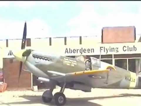 Spitfire Mk IXB beat up of flying club Dyce flown by Mark Hanna