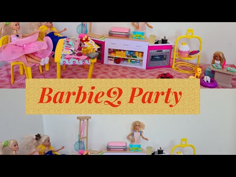 Doll play-Barbie friends  barbecue Party 🥳 | Barbie Throws a BBQ party | BBQ Doll Party With Disney