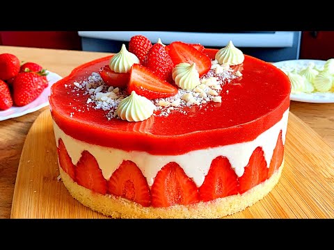 Strawberry Souffle Cake recipe // Russian cake "Bird's Milk" recipe
