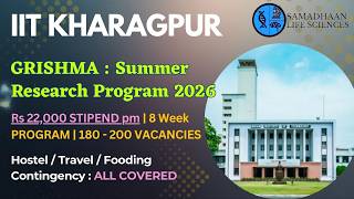 IIT Kharagpur Summer Internship 2026 🔥 ₹22,000 Stipend | All Expenses Covered | GRISHMA Program