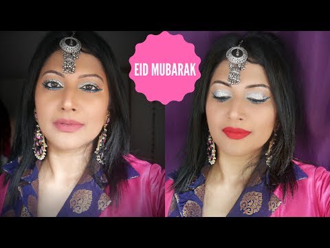 EID MAKEUP TUTORIAL | EASY GLITTER EYE MAKEUP WITH TWO LIPSTICK OPTIONS & AFFORDABLE MAKEUP. Video