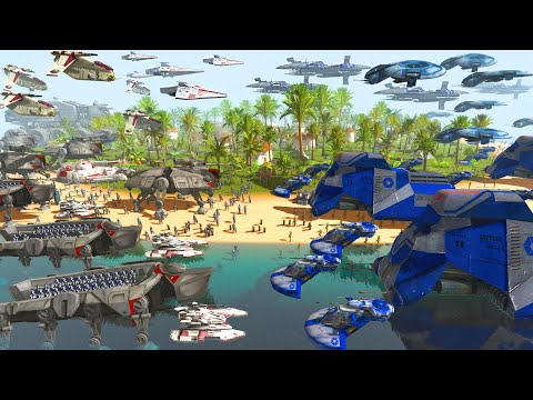 2,024 Clone Troopers VS Battle Droids ISLAND INVASION! - Men of War: Star Wars Mod