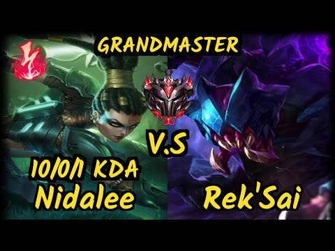 Cuzz (NIDALEE) vs REK'SAI - 10/0/1 KDA JUNGLE GAMEPLAY - KR Ranked GRANDMASTER