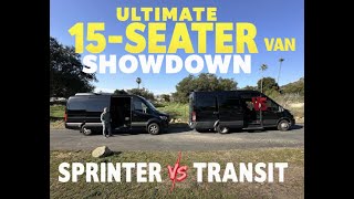 Compare a 15-seater MB 2500 Sprinter van vs Ford 3500 Transit high roo