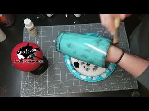 Distressed Turquoise Tumbler Tutorial with spray paint and acrylic paint