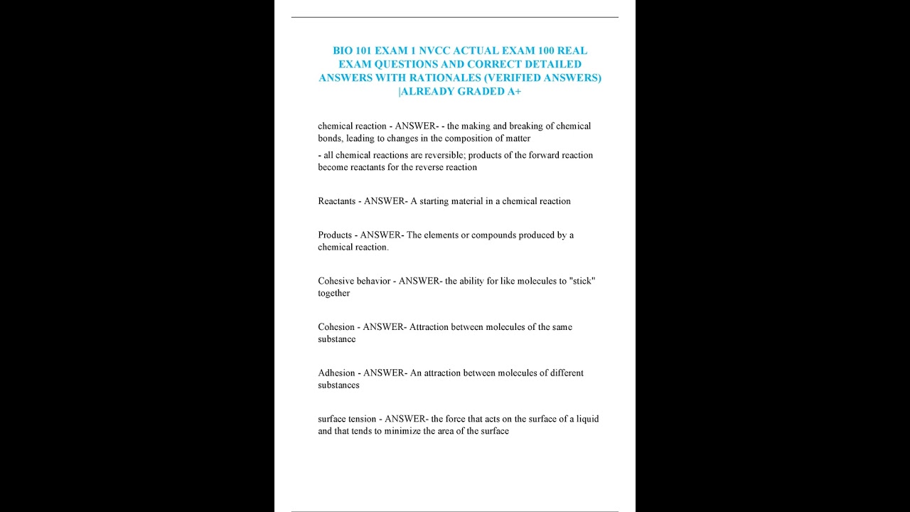 BIO 101 EXAM 1 NVCC ACTUAL EXAM 100 REAL EXAM QUESTIONS AND CORRECT DETAILED ANSWERS WITH RATIONALES