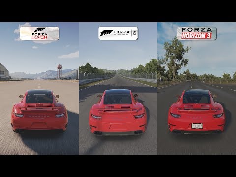 Forza Horizon 2 vs Forza 6 vs Forza Horizon 3 - Porsche 911 Turbo S Sound Comparison