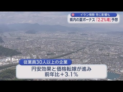 YouTube Video 夏のボーナス「２．２％増」「平均３９万７４００円」見通し　物価高で余裕実感は限定的か　静岡経済研究所