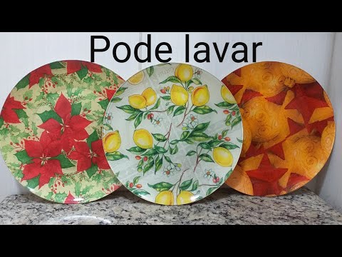 Glass plates decorated with decoupage