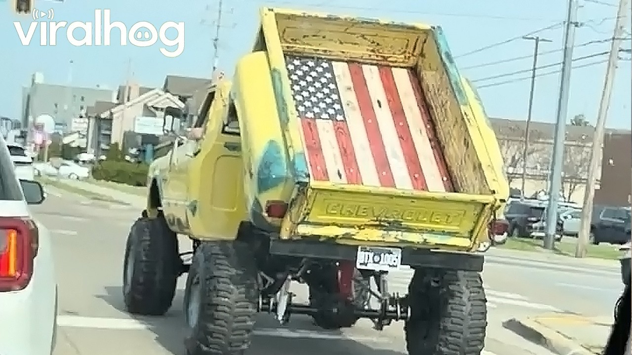 Chevy Truck With American Flag || ViralHog