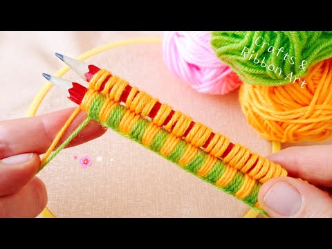 It's so Beautiful !! Super Easy Woolen Flower Making Trick with Pencil-Hand Embroidery Flower Design