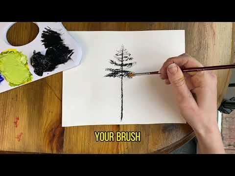 Fan brush techniques - Paint a pine tree and grass