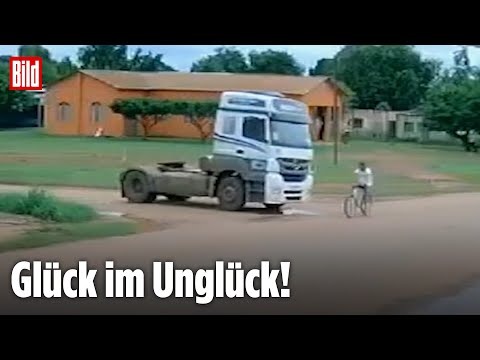 Radfahrer überlebt Horror-Unfall mit Lkw fast unverletzt