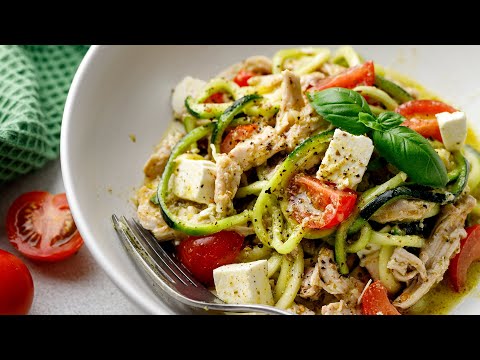 Keto Chicken & Pesto Zoodle Salad [Easy Low-Carb Recipe]