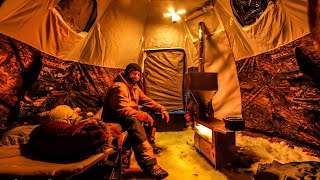 WINTER HOT TENT CAMPING WITH WOOD PELLET STOVE