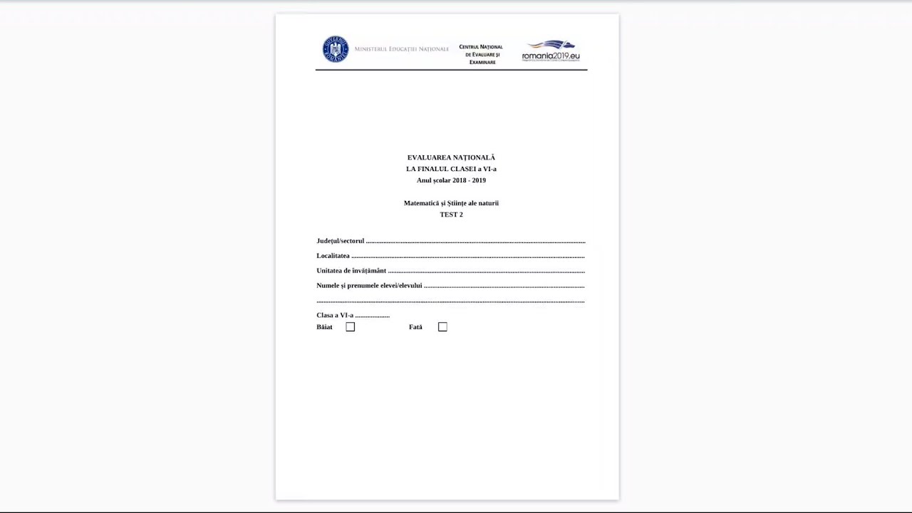 Model Evaluare Nationala - Clasa a 6 a - Subiecte 2019 - Testul 2