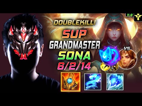 GrandMaster Sona Support vs Leona - 천상계 서폿 소나 템트리 룬 슈렐 콩콩이 - LOL KR 11.9