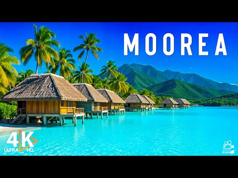 Moorea, France 4K - Beautiful Tropical Paradise, Coral Reefs & Emerald Peaks with Relaxing Music