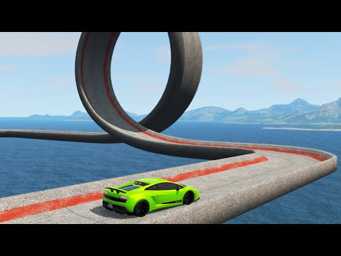 Concrete Loop Bridge Impossible Car Rescue Cars Vs Deep Water BeamNG.Drive