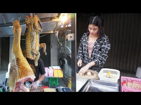 Amazing BBQ Baby Crocodile & Beef on The Street - Grill Crocodile and Testy @Tuol Tompoung