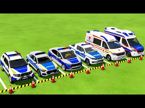 TRANSPORTING ALL POLICE CARS and AMBULANCE EMERGENCY VEHICLES WITH TRUCKS ! Farming Simulator 25