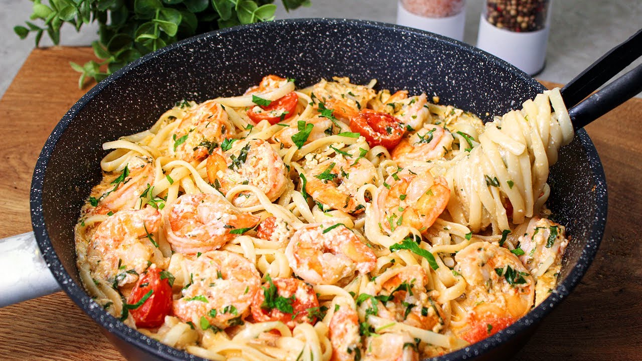 Spaghetti mit scharfer Garnelen-Sahne-Soße - Einfache Rezepte
