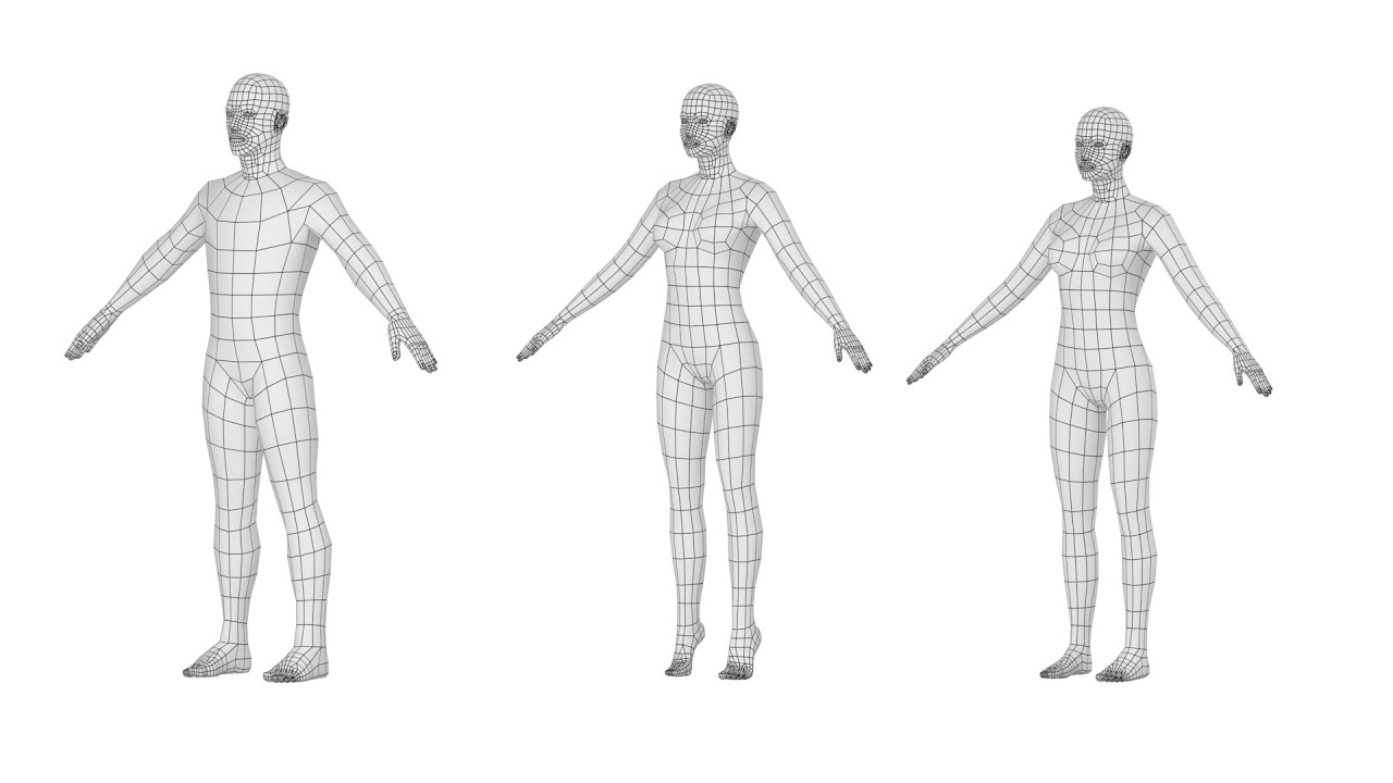 Natural Male and Female in A-Pose Base Mesh 3D Model