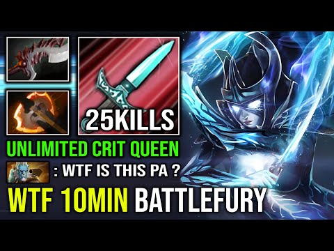 WTF 10Min Battlefury 120% Cleave Unlimited Crit Queen 1 Jump = 1 Delete Phantom Assassin Dota 2
