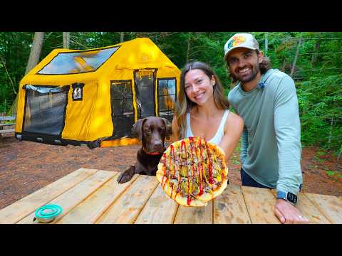 Cozy Camping in Inflatable Cabin | Dutch Oven Cheeseburger Pizza