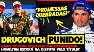 🚨 URGENTE: DRUGOVICH É PUNIDO E PERDE PÓDIO, SAINZ DETONA WILLIAMS E HAMILTON NA DISPUTA | FÓRMULA 1