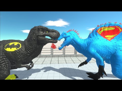BATMAN T-REX vs SUPERMAN T-REX DEATH RUN - Animal Revolt Battle Simulator