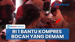 Momen Prabowo Pakai Handuk Putih Pribadinya Kompres Bocah yang Demam di Posko Pengungsian di Sumut