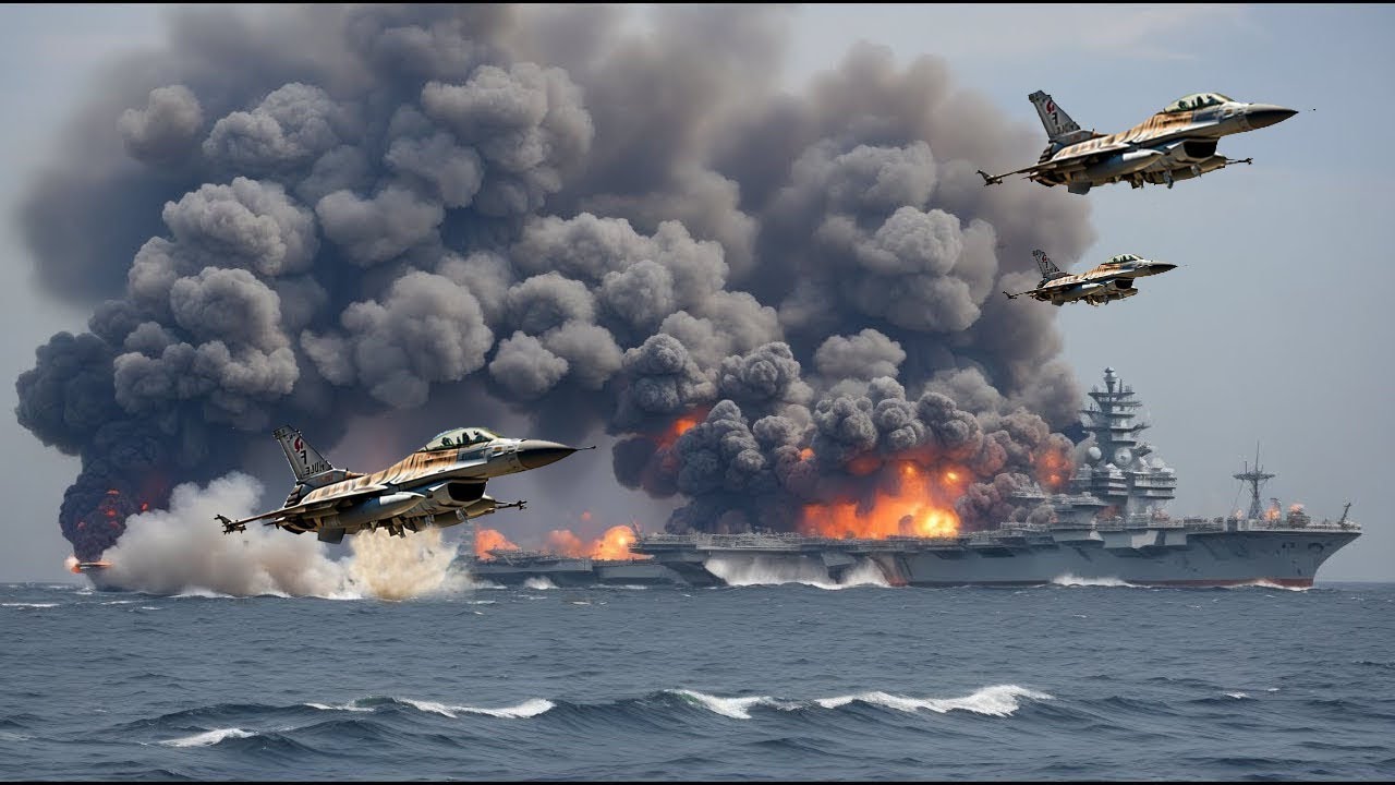 Horrifying moment, Ukrainian F-16 destroys Russian aircraft carrier containing 150 secret jets