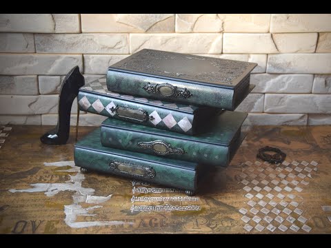 Мини комод в форме стопки книг изумрудно - черный ручной работы для хранения украшений и косметики 30 см. - фото 1 - id-p2314156313