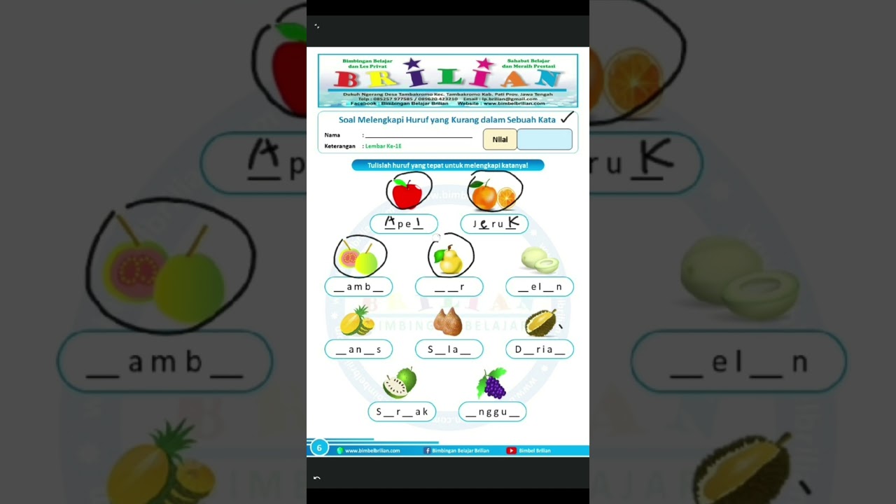 Media Belajar Worksheet Melengkapi Huruf Membentuk Kata