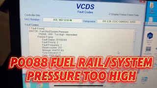 P0088 fuel rail/system pressure too high VW 2.0D