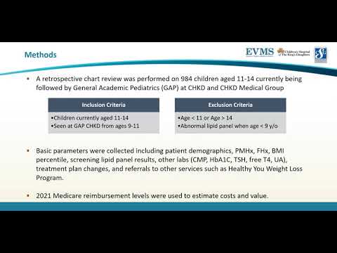 Thumbnail image of video presentation for A Preliminary Assessment on the Utility of Universal Lipid Screening Guidelines at CHKD Pediatrics