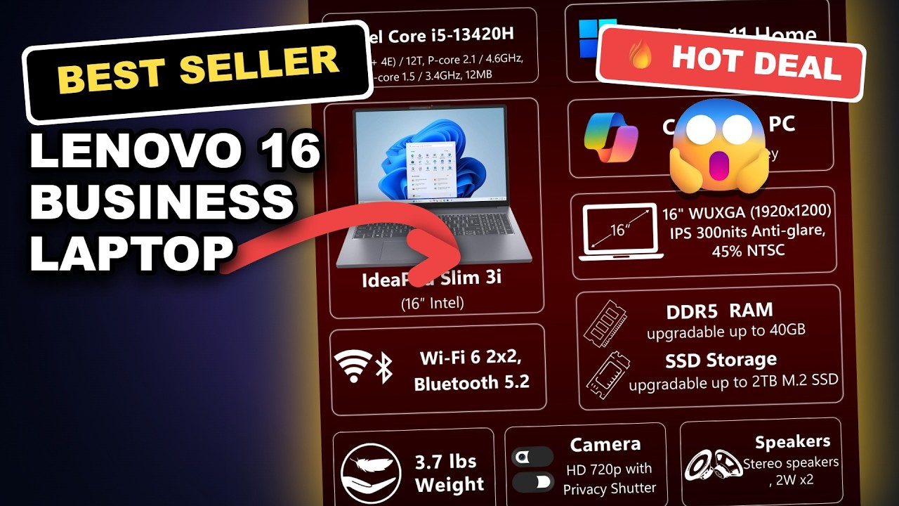 Lenovo 16 Business Laptop Tested: 8-Core i5, 16GB RAM, 1TB SSD Workhorse Review review video