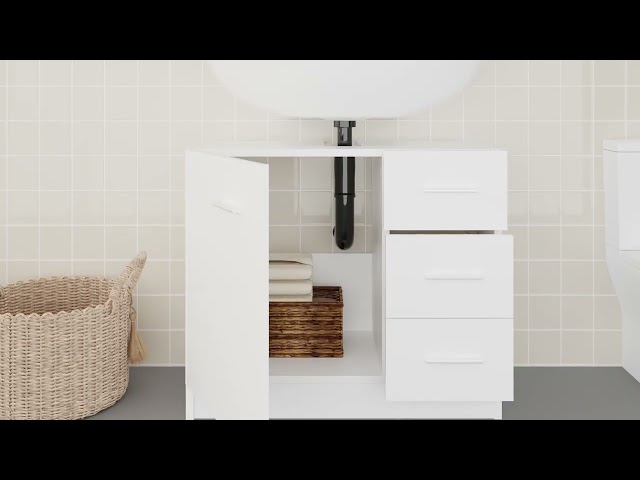 Video Teaser für 804184 vidaXL Sink Cabinet White 63x30x54 cm Engineered Wood