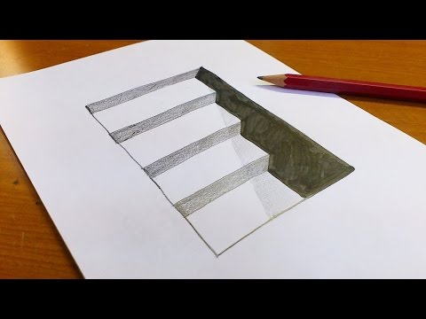Pk Very Easy!! How To Draw 3D Hole & Stairs for Kids - Anamorphic Illusion - 3D Trick Art on paper