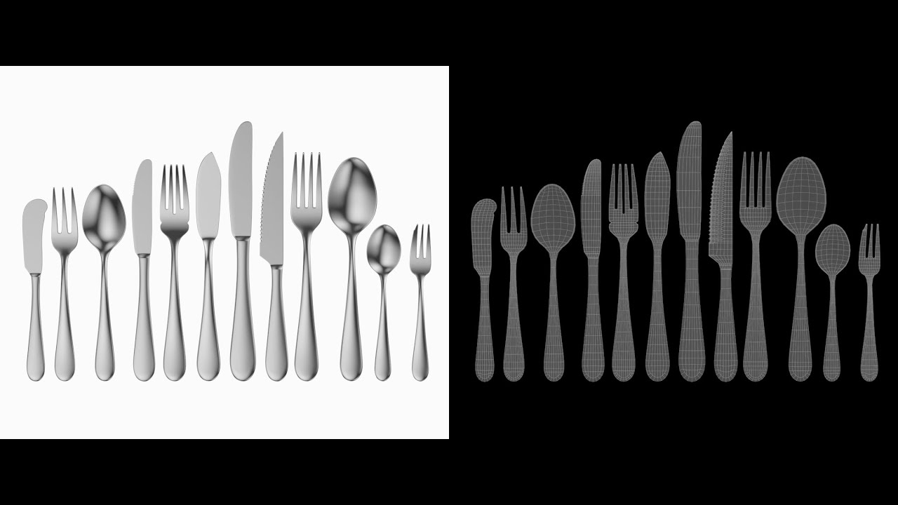 KOLEKSI Alat Makan Generik 12 Buah Model 3D